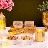 Festival Of Lights Gift Hamper - Diwali Gift Hamper with dry fruits, gold candle, and festive tray. Ideal for corporate Diwali gifting.